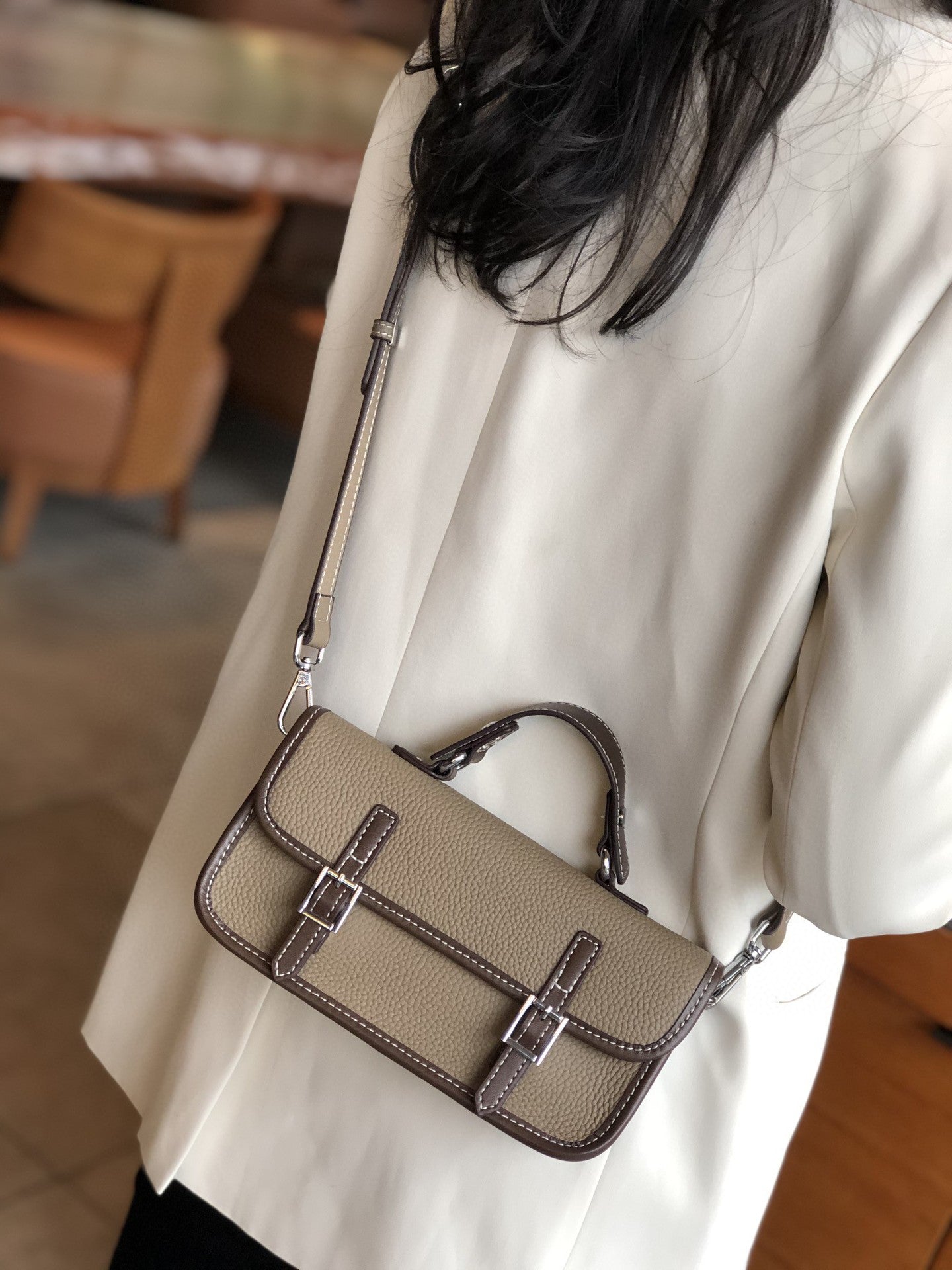 Genuine Leather Women's Bag Retro Handbag Color Matching Crossbody Bag Messenger Bag Shoulder Bag.Pochette