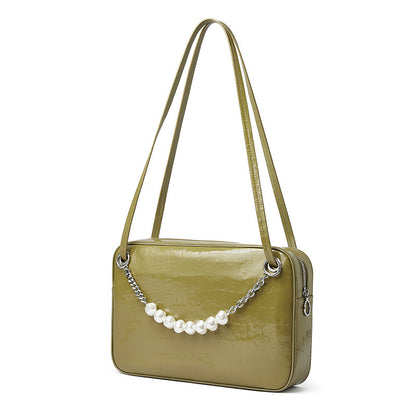 Genuine leather shoulder bag pearl chain bag luxury simple crossbody bag women fashion