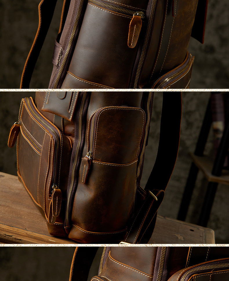 Men's Rucksack Handmade Cowhide Crazy Horse Retro Travel Luggage Computer Bag for Men 