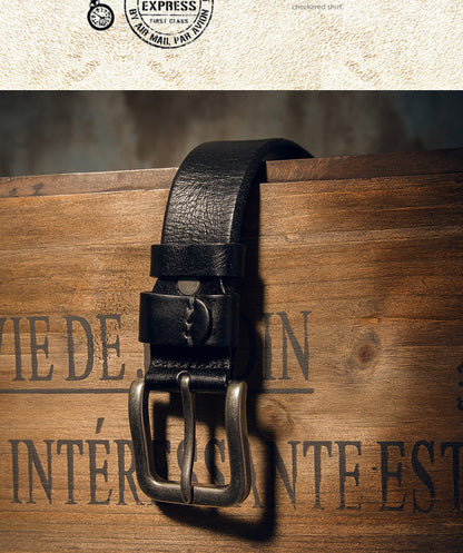 Men's Belt Genuine Cowhide Leather Handmade Needle Buckle Simple Casual Vintage Fashion Men's Belt 