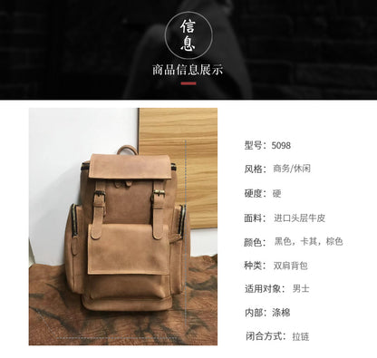 Men's backpack handmade genuine cowhide leather retro unique outdoor travel bag for men 