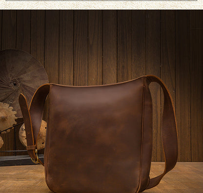 Men's Shoulder Bag Genuine Cow Leather Crazy Horse Handmade Unique Korean Fashion Casual Crossbody Bag 