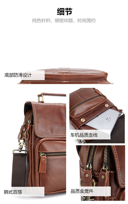 Men's Shoulder Bag Cowhide Genuine Leather Handbag Soft Leather Casual Simple Crossbody Bag for Men 