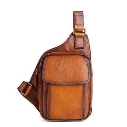 Men's bust bag Genuine cowhide leather retro casual crossbody bag for men 