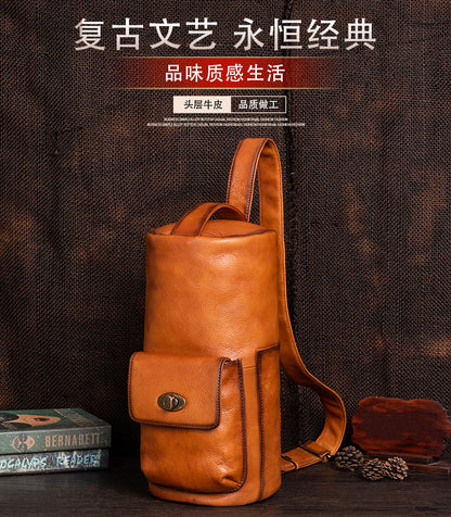 Men's bust bag Genuine cowhide leather retro fashion crossbody bag for men 