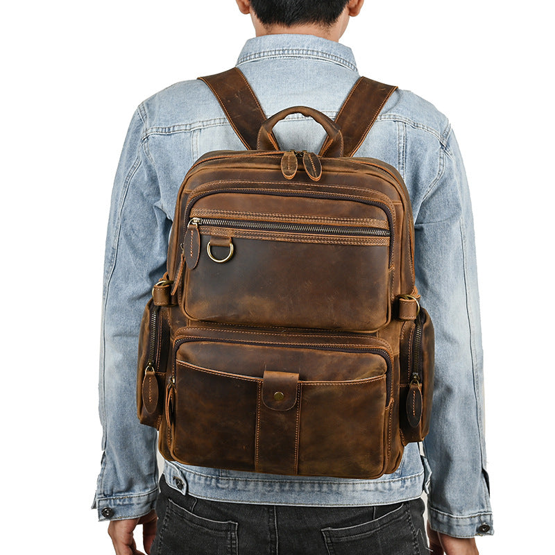 Men's backpack made of cowhide genuine leather large capacity retro casual men's business trip bag computer bag 