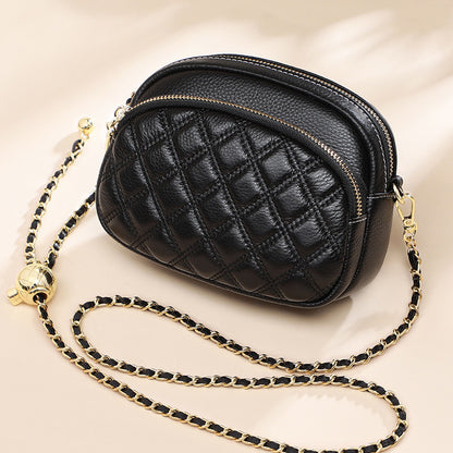 Women's bag fashion plaid diagonal shoulder bag genuine leather chain bag shoulder bag that goes with anything. Pochette