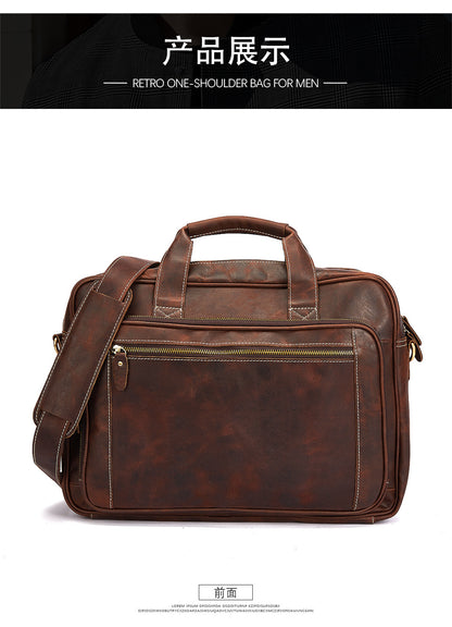 Men's Handbag Briefcase Cowhide Genuine Leather Retro Business Men Computer Bag 