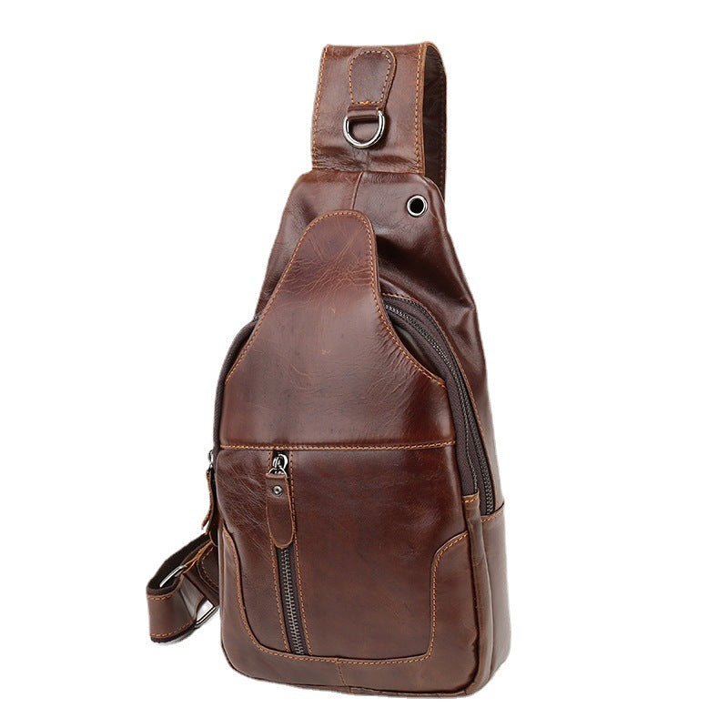 Men's Bust Bag Genuine Cowhide Leather Casual Fashion Men's Crossbody Bag Shoulder Bag 