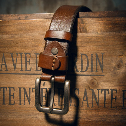 Men's Belt Genuine Cowhide Leather Handmade Needle Buckle Simple Casual Vintage Fashion Men's Belt 