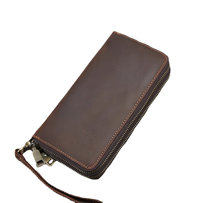 Men's Wallet Cowhide Large Capacity Double Zipper Business Clutch Bag Men's Wallet 