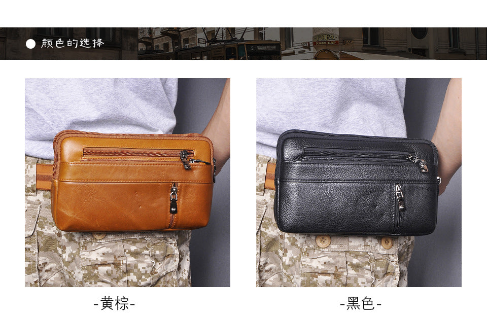 Men's Waist Pouch Cowhide Genuine Leather Retro Fashion Casual Outdoor Men's Bag 