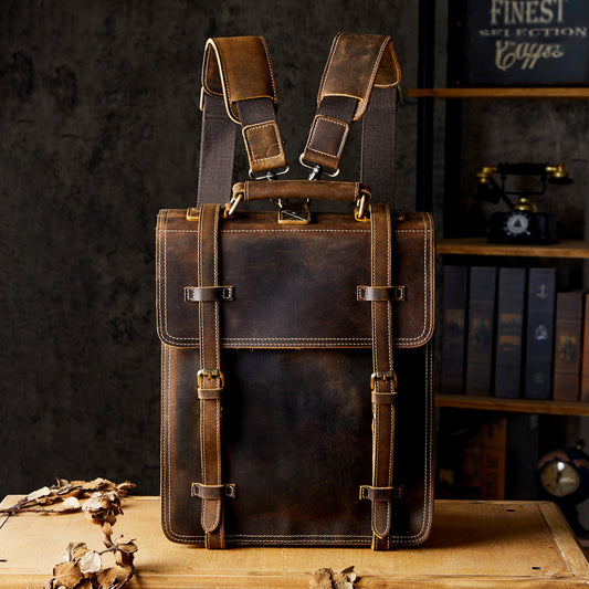 Men's Backpack Handcrafted Genuine Cowhide Leather Retro Multifunctional Casual Crossbody Bag Handbag Handbag for Men 