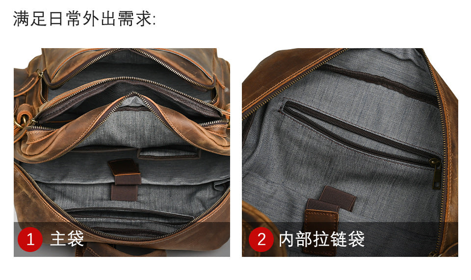 Men's backpack made of cowhide genuine leather large capacity retro casual men's business trip bag computer bag 