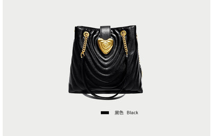 Women's Bag Heart Bag Fashion Genuine Leather Bag Bucket Bag Chain Bag Trendy Shoulder Bag.Pochette