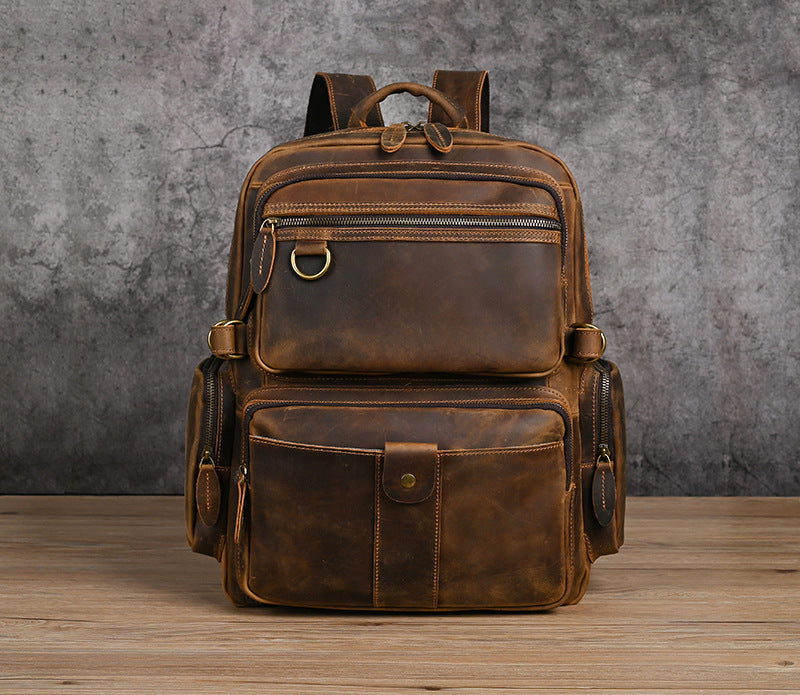 Men's backpack made of cowhide genuine leather large capacity retro casual men's business trip bag computer bag 