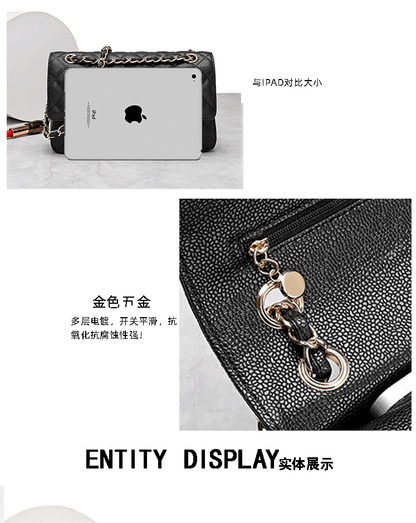 Cowhide women's bag check chain bag hole crest fashion genuine leather shoulder bag. pochette