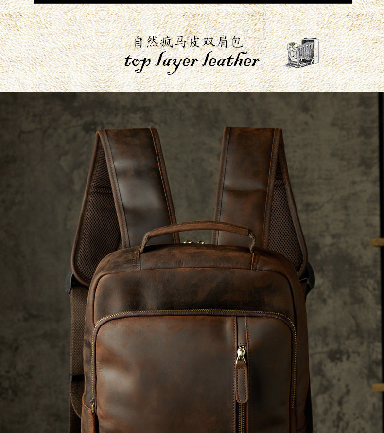 Men's backpack handmade cowhide travel bag retro large capacity computer bag 