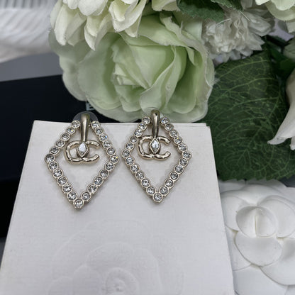 Earrings Openwork Diamond Shape Cubic Chassis Simple Earrings 