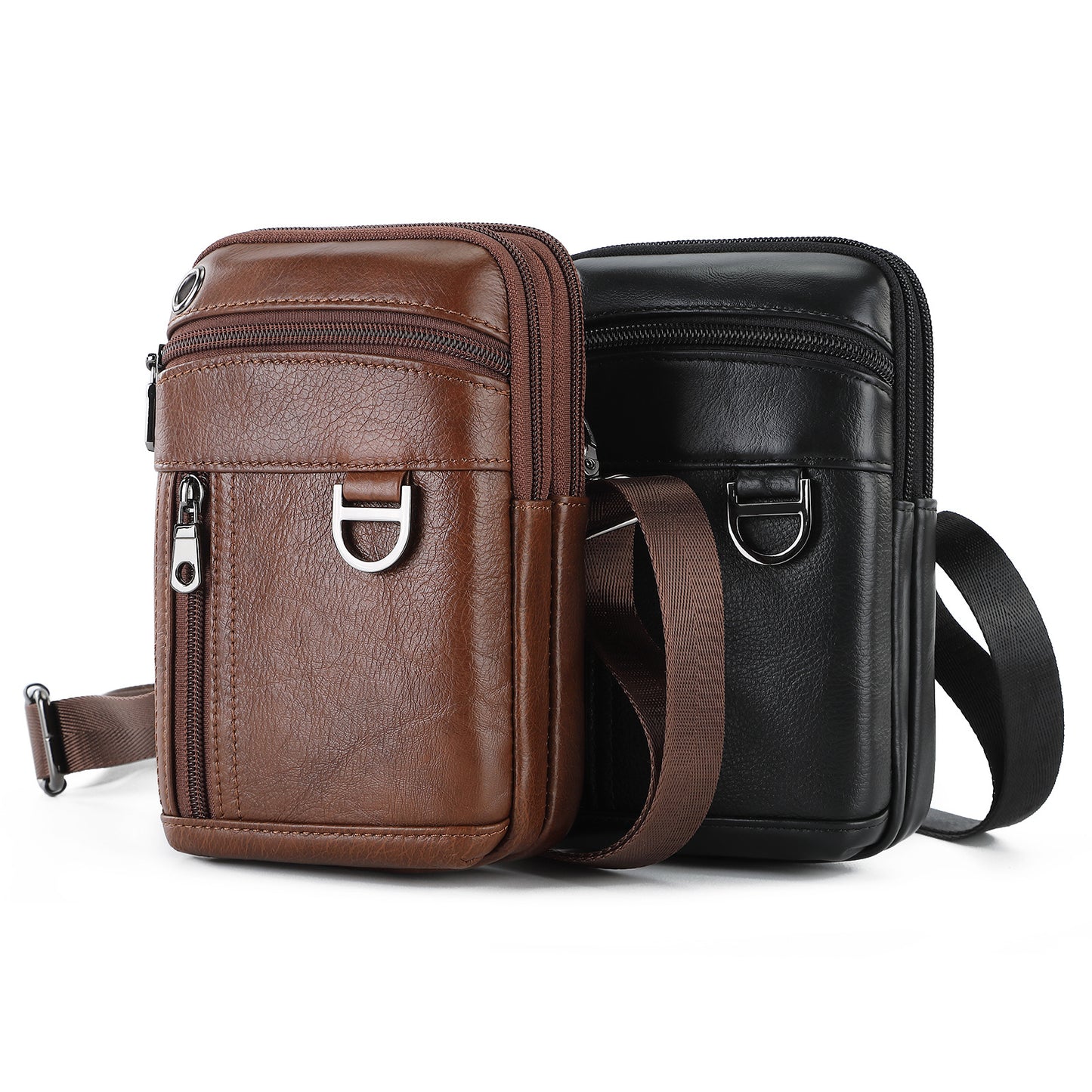 Men's Shoulder Bag Cowhide Sports Waterproof Smartphone Pouch Waist Pouch Men's Crossbody Bag Bust Bag 