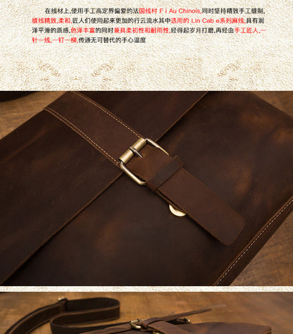 Men's Shoulder Bag Genuine Cowhide Leather Handmade Retro Large Capacity Fashion Crossbody Bag for Men 