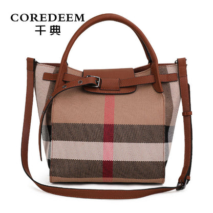 Fashion Casual Genuine Leather Big Bag Ladies Trend Handbag Shoulder Bag Plaid Handbag. Bag