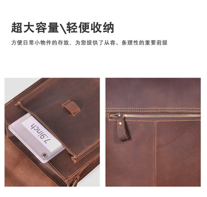 Men's Briefcase Genuine Cowhide Leather Crossbody Bag Retro Business Men Shoulder Bag Computer Bag 