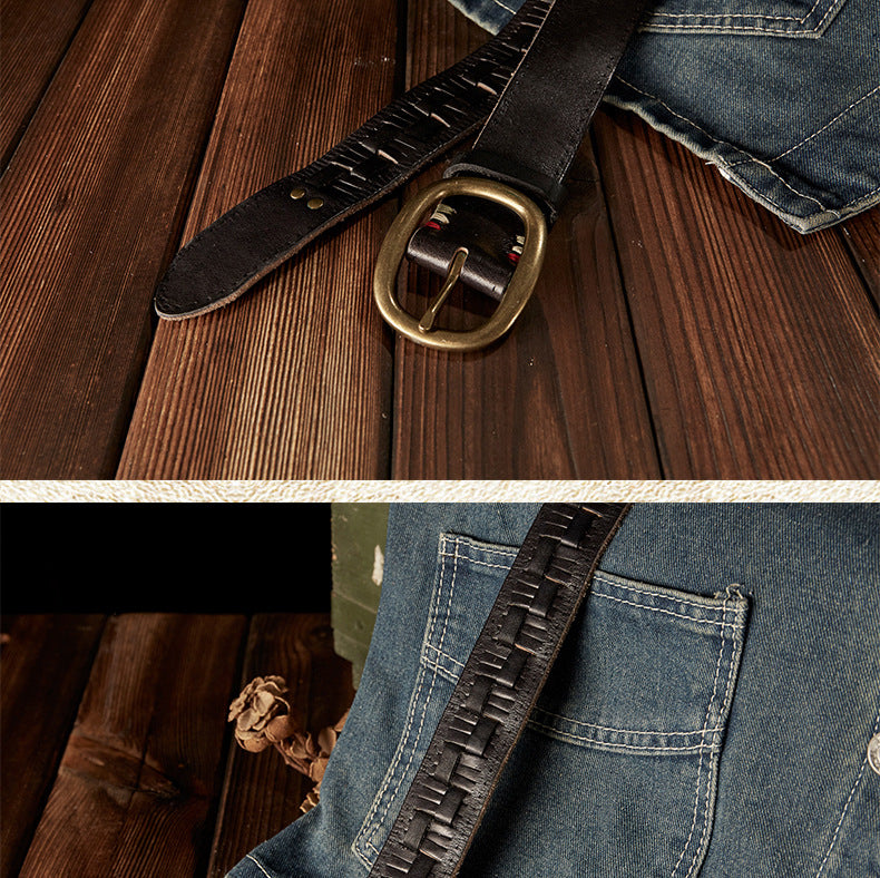 Men's Belt Hand-knitted Cowhide Genuine Leather Copper Needle Buckle Retro Fashion Personality Casual Men's Belt 