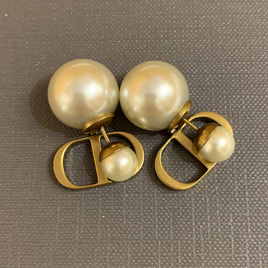 D Earrings French Retro Large Pearl Earrings Women Luxury Luxury Earrings