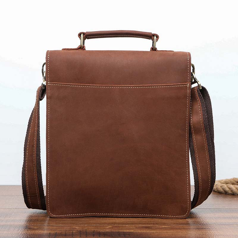 Men's Shoulder Bag Genuine Cowhide Leather Retro Briefcase Crossbody Bag for Men 