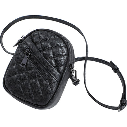 Women's bag Crossbody bag Genuine leather check pattern Mini shoulder pouch Mobile bag Shoulder bag that goes with anything.Pochette