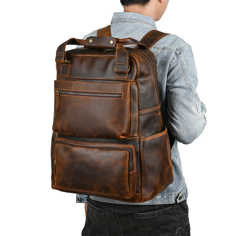 Men's backpack Cowhide genuine leather large capacity outdoor casual men's travel bag computer bag 