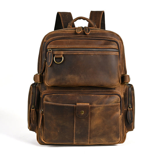 Men's backpack made of cowhide genuine leather large capacity retro casual men's business trip bag computer bag 