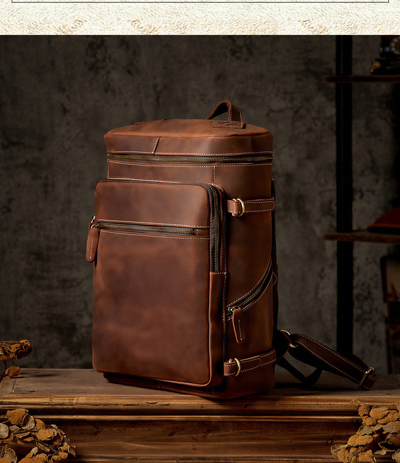 Men's Backpack Genuine Cowhide Leather Crazy Horse Handmade Large Capacity Casual Retro Fashion Travel Bag for Men 