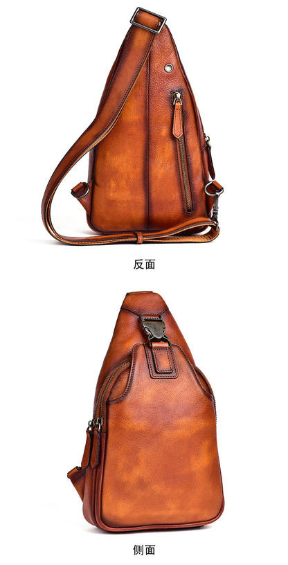 Men's bust bag Genuine cowhide leather retro casual men crossbody bag 