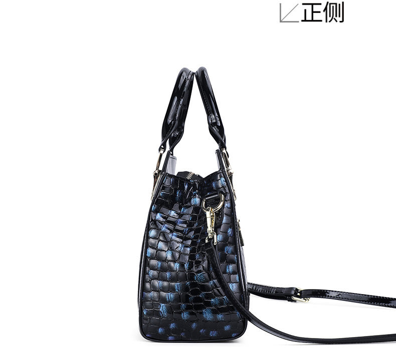 Leopard print genuine leather women's bag top cowhide large capacity retro bag shoulder bag simple high quality handbag.bag