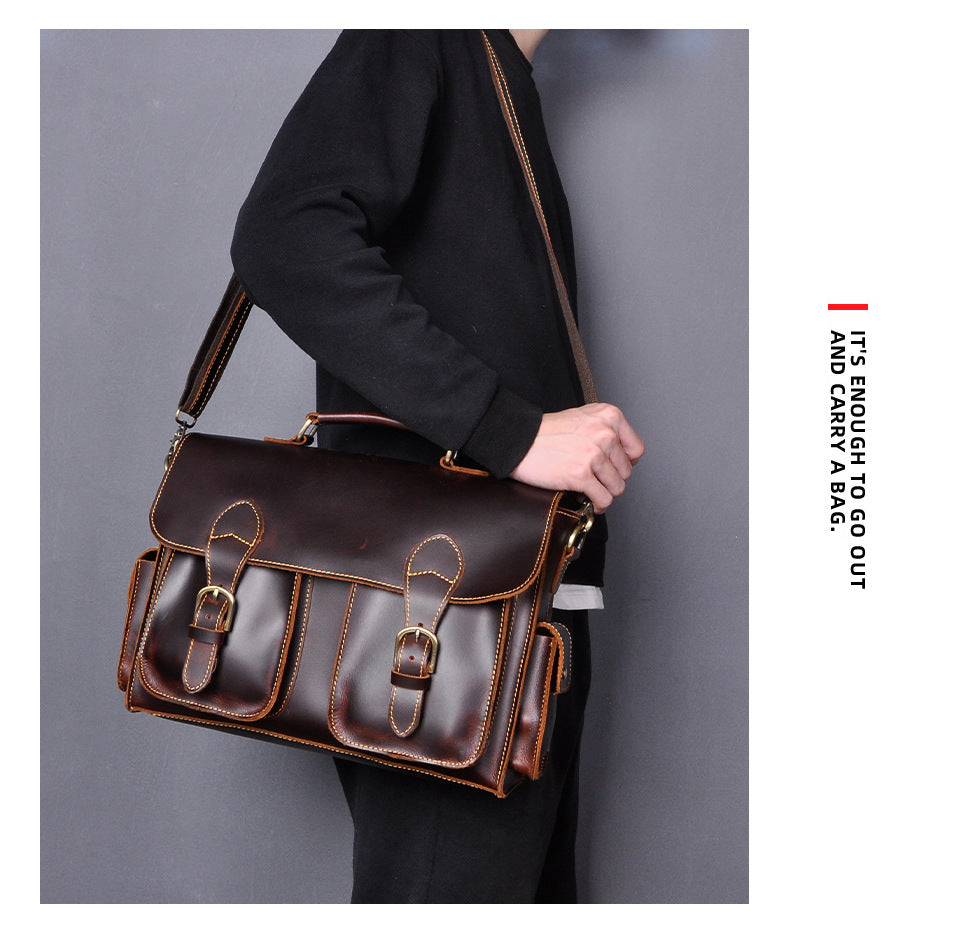 Men's Briefcase Handbag Cowhide Genuine Leather Retro Business Computer Bag for Men 