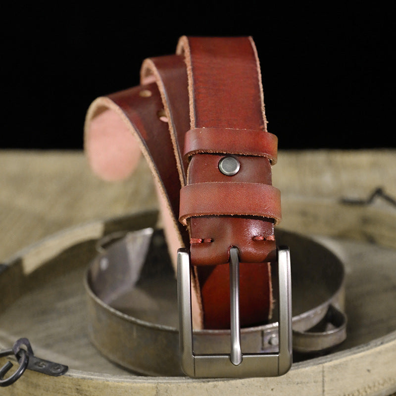 Men's belt handmade original cowhide genuine leather needle buckle simple casual vintage men's belt 