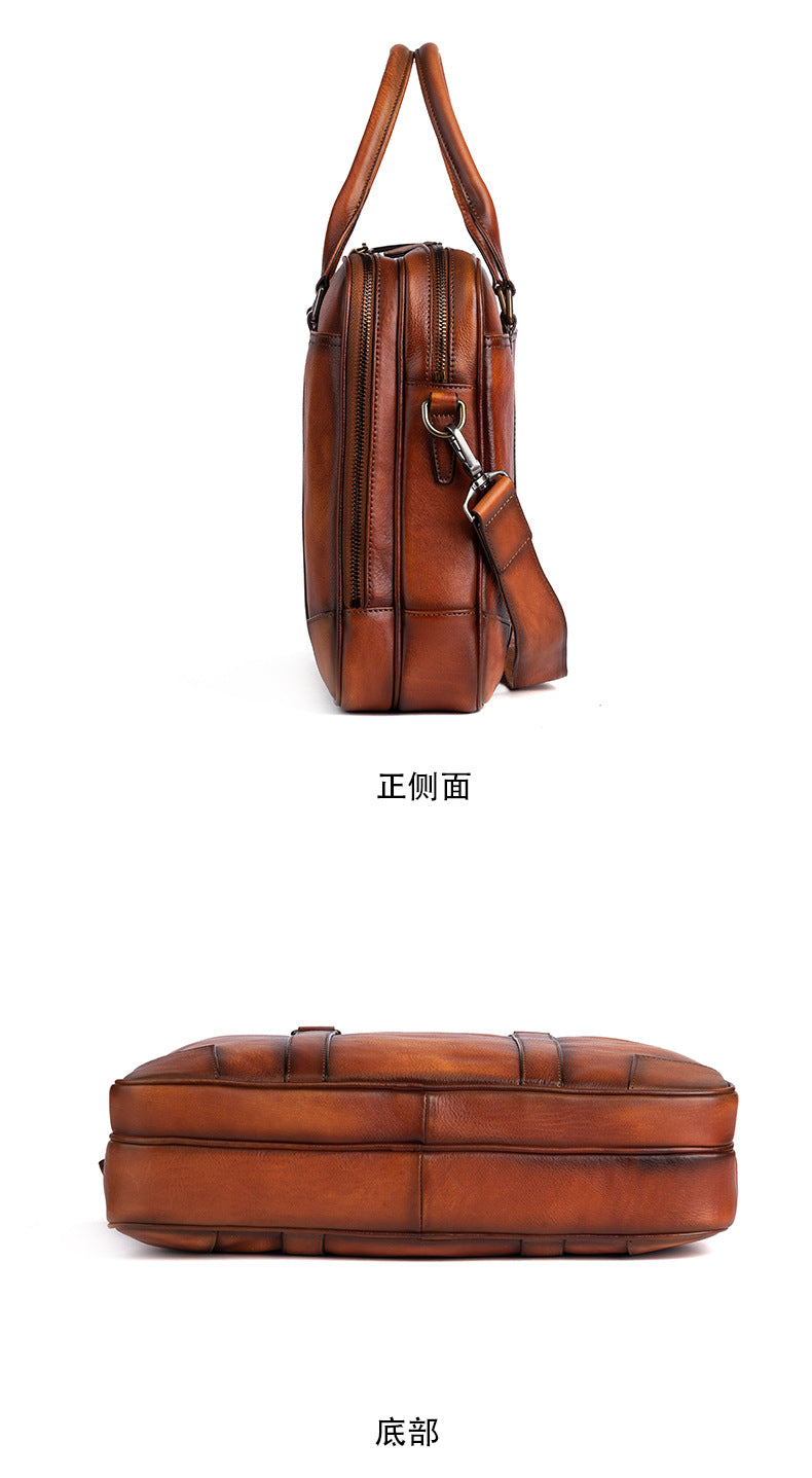 Men's Briefcase Cowhide Genuine Leather Retro Casual Men's Handbag 