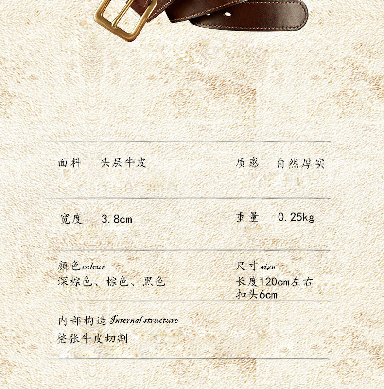 Men's Belt Handmade Cowhide Genuine Leather Needle Buckle Retro Casual Korean Fashion Men's Belt