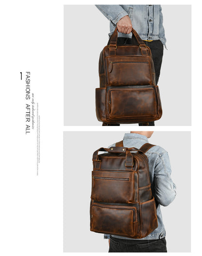 Men's backpack Cowhide genuine leather large capacity outdoor casual men's travel bag computer bag 