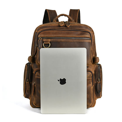 Men's backpack made of cowhide genuine leather large capacity retro casual men's business trip bag computer bag 