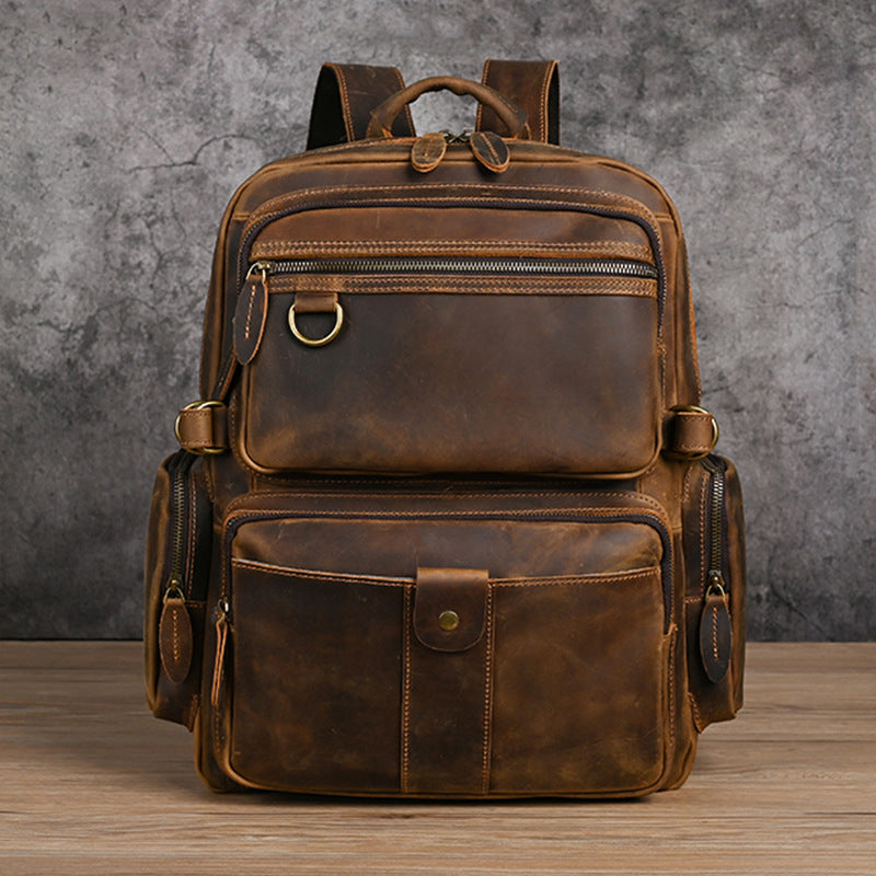 Men's backpack made of cowhide genuine leather large capacity retro casual men's business trip bag computer bag 