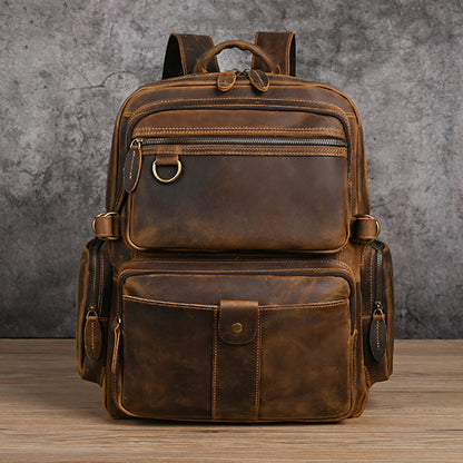 Men's backpack made of cowhide genuine leather large capacity retro casual men's business trip bag computer bag 