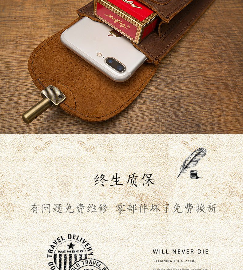 Men's Smartphone Pouch Waist Pouch Handmade Cow Leather Crazy Horse High Quality Men's Mini Bag Mobile Phone Bag 