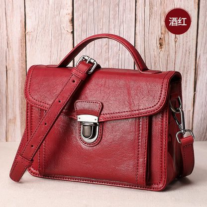 Women's Bag Handmade Genuine Leather Handbag Top Cowhide Square Bag Retro Shoulder Bag.Pochette