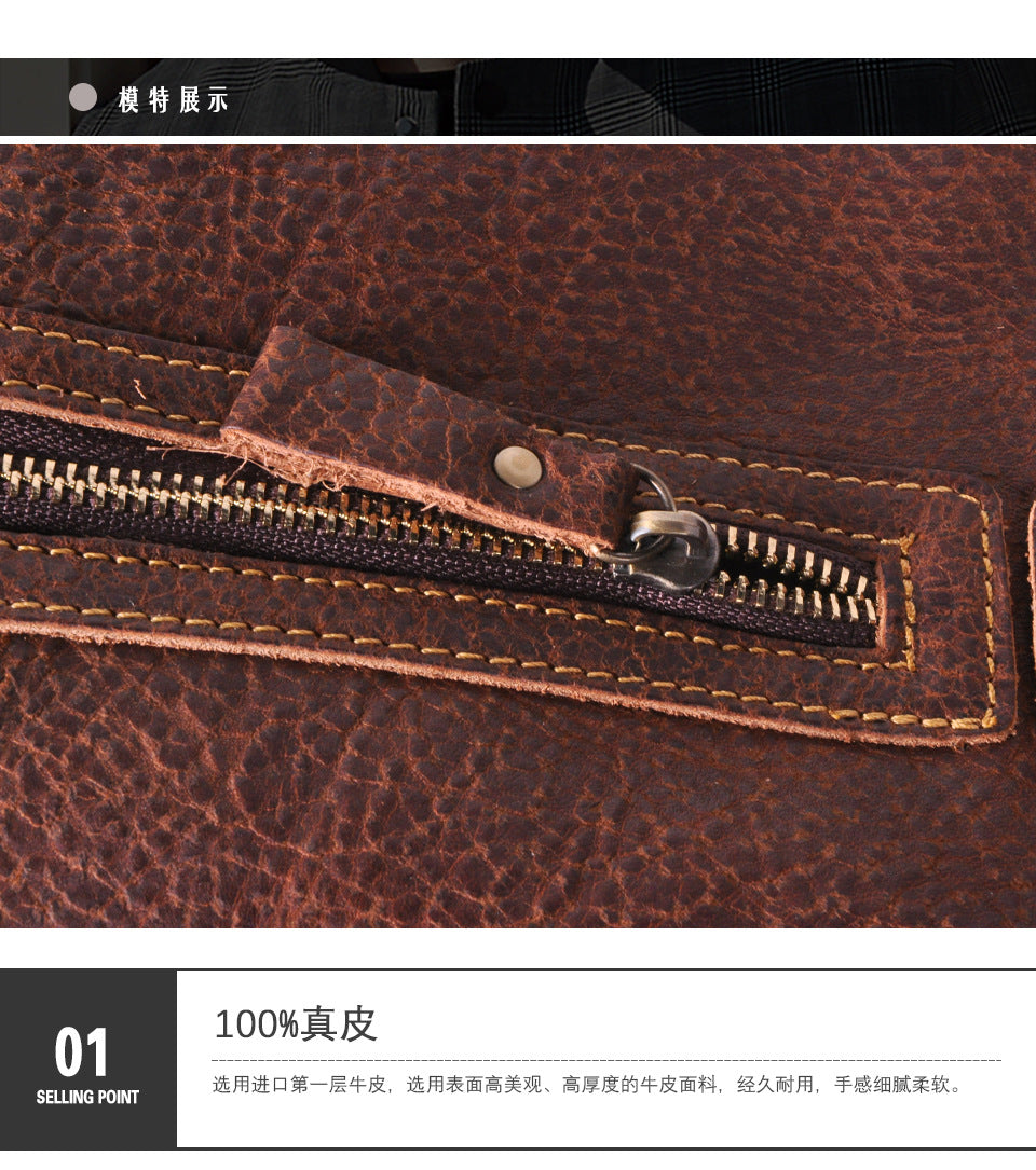 Men's Briefcase Crossbody Bag Cowhide Genuine Leather Retro Shoulder Bag Computer Bag 