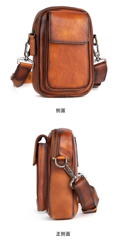 Men's Shoulder Bag Genuine Cowhide Leather Retro Casual Crossbody Bag for Men 