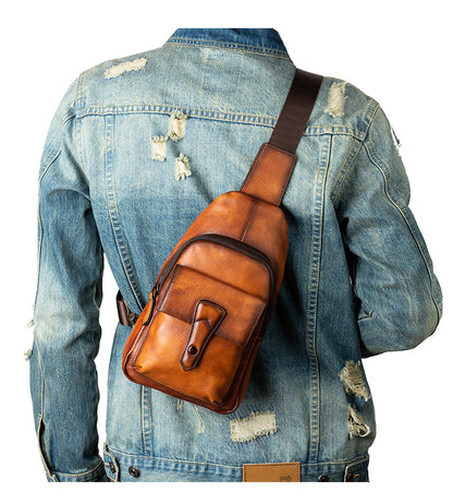 Men's bust bag Genuine cowhide leather retro casual crossbody bag for men 