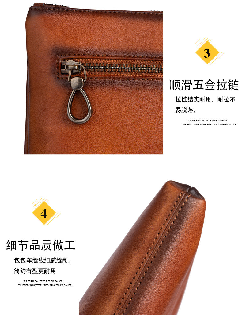 Men's Wallet Cowhide Genuine Leather Clutch Bag Retro Casual Men's Handbag 